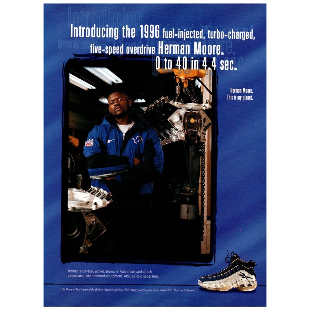 1996 Reebok Bump N Run Athletic Shoes Vintage Print Ad Herman Moore Wall Art